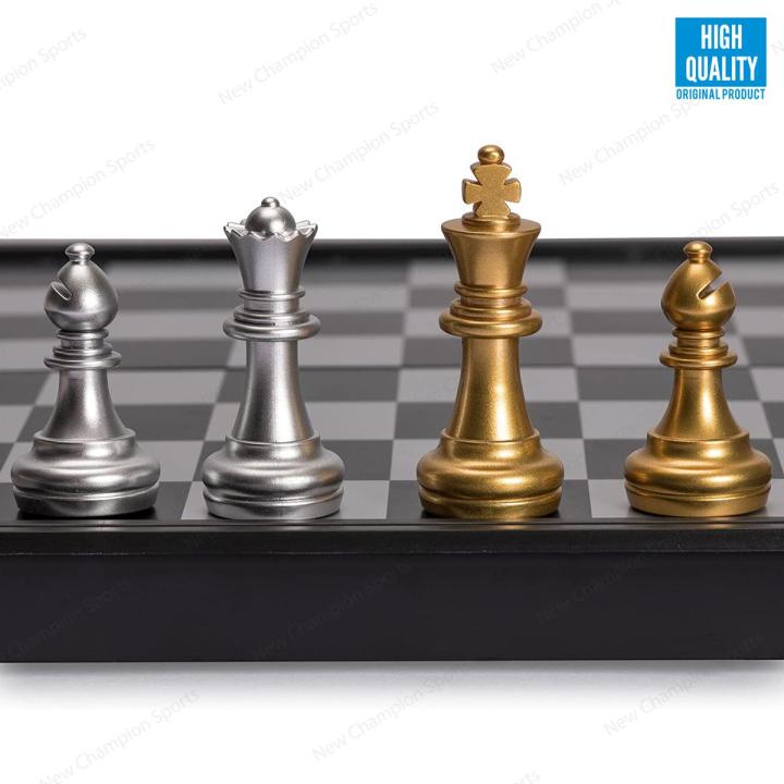 Big Size 12.5\" Square Magnetic Chess Board & Folding Large UB Golden & Silver Color