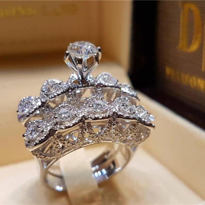 HOYON%2018K%20White%20Gold%20Color%20Diamond%20Style%20Ring%20Set%20For%20Women%20Fine%20Luxury%20925%20Sterling%20Silver%20Color%20Moissanite%20Wedding%20Jewelry%20-%20Image%205