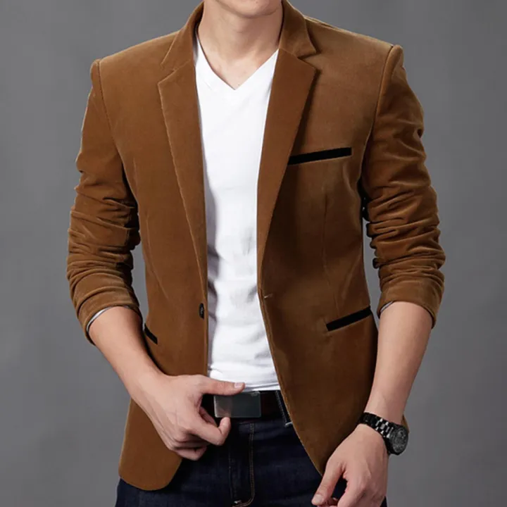 2021 Autum Velvet Wedding Dress Coat Mens Blazer Jacket Fashion Casual Suit JacketStage DJ Men's Business Blazers Costume Homme