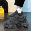 Pure Black Men's Shoes Autumn 2024 New Work Labor Protection Shoes Anti-slip Wear-Resistant Men's Running Sports Dad Shoes Thick Sole. 