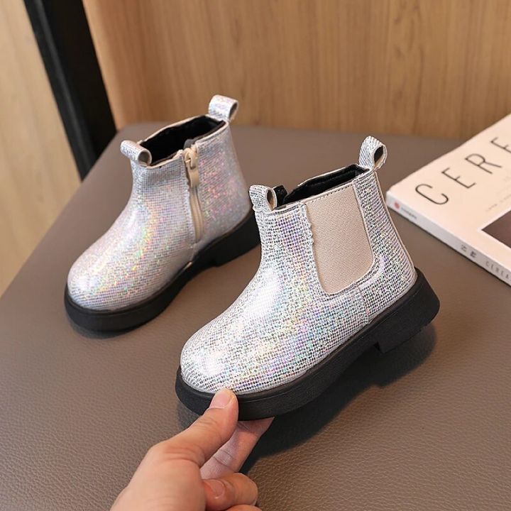 Children%20Chelsea%20Boots%20Paillette%20Sparkly%20Three%20Colors%20Chunky%20Girl's%20Autumn%20Boot%20Short%20Zipper%20Ankle-high%2021-30%20Trendy%20Kids%20Shoes%20-%20Image%204