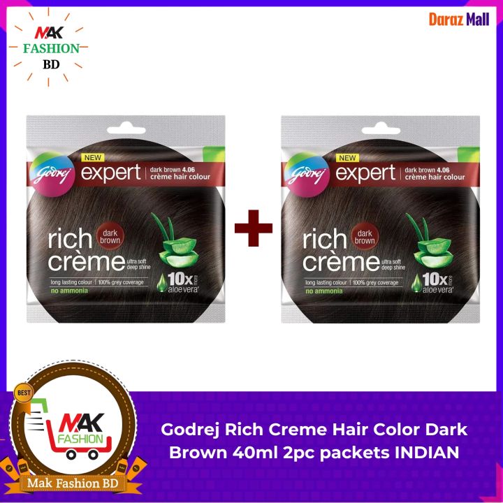 Godrej Rich Creme Hair Color Dark Brown 40ml 2pc packets INDIAN