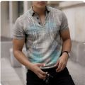 European Polo Shirt Men 3D Digital Print Lapel Short Sleeve T-shirt High Quality Male Youth Business Casual Geometric Polo Shirt.