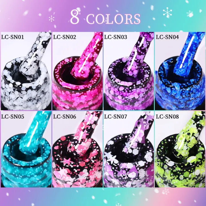 LILYCUTE%207ml%20Milky%20White%20Snowflake%20Gel%20Nail%20Polish%20Pink%20Snow%20Sequins%20Glitter%20Color%20Semi%20Permanent%20Manicure%20Nails%20Art%20Gel%20Varnish%20-%20Image%204