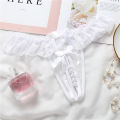 Pearl Lace Underwear Transparent Bowknot Beads Lace Panties Soft Ruffled Trim Hollow Underwear.