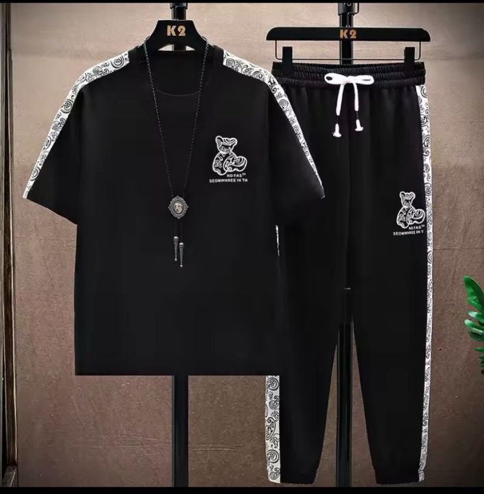 Drop Shoulder Doll Style Mash T-Shirt and Trouser Combo for Men - Soft fabric and comfortable