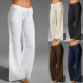 Fashion Pants Women Cotton Linen Pants Wide Leg Pantalon High Waist Drawstring Loose Pants Large Size 5XL Casual Female Trousers. 