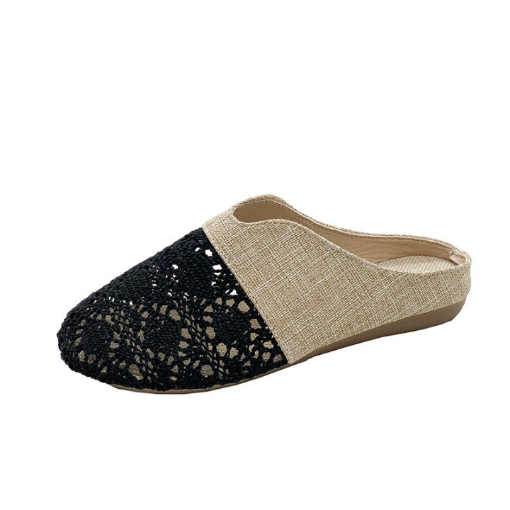 Retro%20Baotou%20Half%20Slippers%20Women's%20Summer%20Wear%202024%20New%20Hollow%20Lace%20Flat%20Bottom%20One%20Foot%20Slippery%20Linen%20Sandals%20-%20Image%206