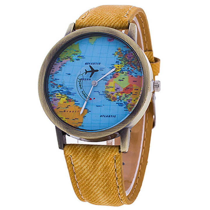 Women's%20World%20Map%20Dial%20Denim%20Fabric%20Strap%20Analog%20Quartz%20Students%20Wrist%20Watch%20-%20Image%205