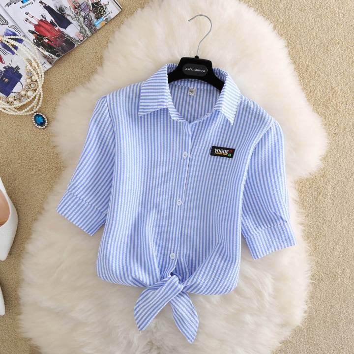Chiffon%20Short-Sleeved%20Shirt%20for%20Female%20Students%20Stripe%20College%20Style%20Versatile%20Spring%20and%20Summer%20New%20plus%20Size%20Bow%20T%20T-shirt%20-%20Image%209