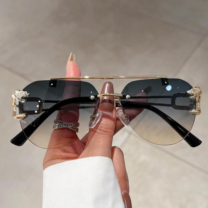 Vintage Rimless Sunglasses Men Women Trendy Aviator Gradient Shades Sun Glasses Fashion New Double Bridge UV400 Eyewear
