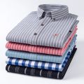 Fashion Men's Long Sleeve Casual 100% Cotton Striped Oxford Shirt with Embroidered Chest Pocket Standard-fit Button-down Shirts.