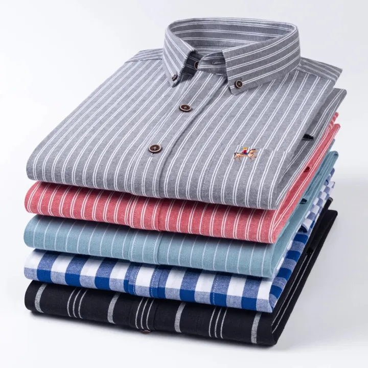 Fashion%20Men's%20Long%20Sleeve%20Casual%20100%25%20Cotton%20Striped%20Oxford%20Shirt%20with%20Embroidered%20Chest%20Pocket%20Standard-fit%20Button-down%20Shirts%20-%20Image%204