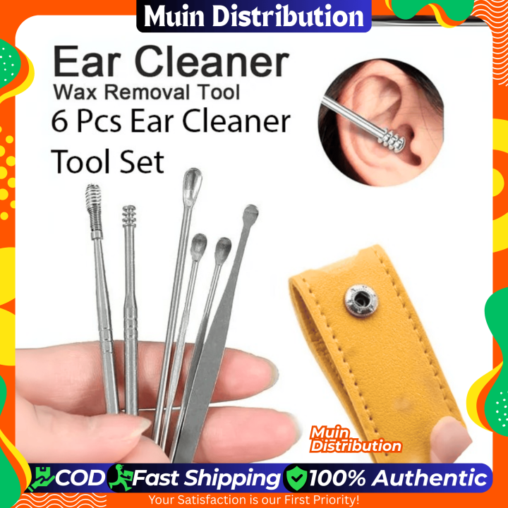 〽️ 6 Pcs Ear Wax Cleaner - Resuable Ear Cleaner Tool Set with Storage Storage Leather Pouch - Ear Wax Remover Tool Kit with Ear Curette Cleaner