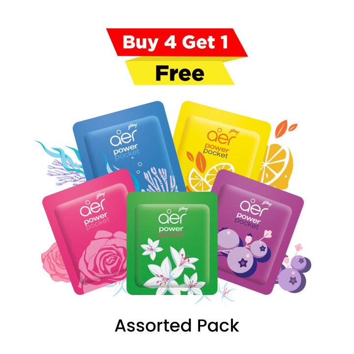 Godrej Aer Power Pocket Bathroom Fragrance Assorted Pack (Buy 4 Get 1 Free)