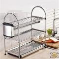 Stainless Steel Dish Rack Set 3-Tier Kitchen Organizer - Organize Your Kitchen Utensils Efficiently With This Sturdy Stainless Steel Dish Rack Set. 