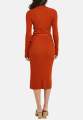 Womens Long Sleeve Ribbed Knit Wrap Collared Midi Belted Bodycon From Levin.