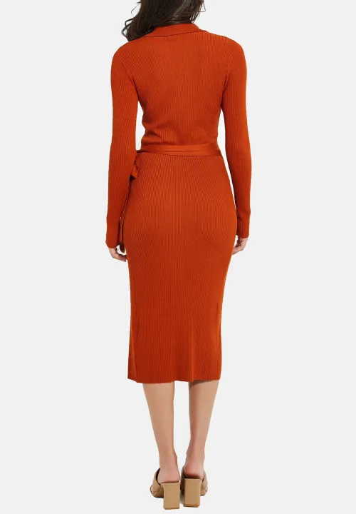 Womens%20Long%20Sleeve%20Ribbed%20Knit%20Wrap%20Collared%20Midi%20Belted%20Bodycon%20From%20Levin%20-%20Image%208