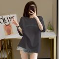 Summer Short Sleeve T Women's Extra Large Size T-shirt 2-300 Jin Loose Fat mm Casual Slimming Slim Fit Mid-Length Printed Top. 