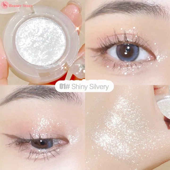 6 Colors Fine Glitter Eyeshadow Diamond Eye Shadow Palette Silvery Pink Purple Golden Cyan Brown Gorgeous Shimmer Glossy Shiny Highlighter Women Girls Eyes Makeup