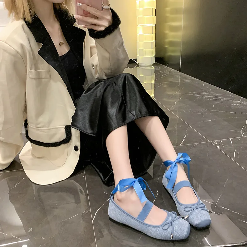 2024 Spring Women Ballet Flats Fashion Elegant Cross Strap Shoes