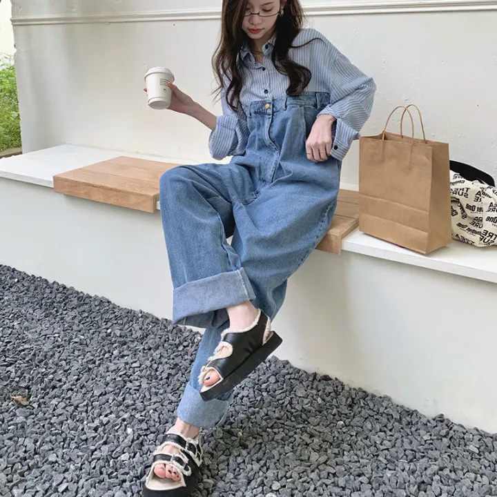 Shirt%20Stitching%20Denim%20Jumpsuit%20Women's%20High%20Waist%20Loose%20Drooping%20Mop%20Trousers%20Niche%20Fried%20Street%20Wide%20Leg%20Straight%20Pants%20-%20Image%205