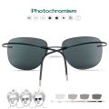 Titanium Transition Aviation Sunglasses Photochromic Reading Glasses Rimless Eyeglasses Men with Diopters.