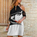 Women Hollow Out Mini Dress Summer Casual Halter Short Sleeve Party Dress Printing Plus Size 3XL Elegant Female Dress Vestidos.