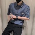 Elegant Fashion Harajuku Slim Fit Ropa Hombre Loose Casual All Match T-shirts Zipper Korean Version Short Sleeve Polo Shirts. 