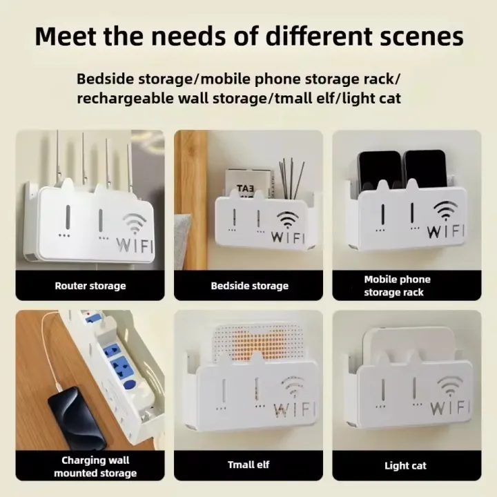 Modem Router Cute WiFi Router Storage Box Wall Mounted Cute Cat Design Cable Organizer ...