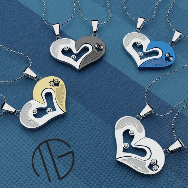 Heart Love Necklace Pendant for Couple Stainless Steel Chain