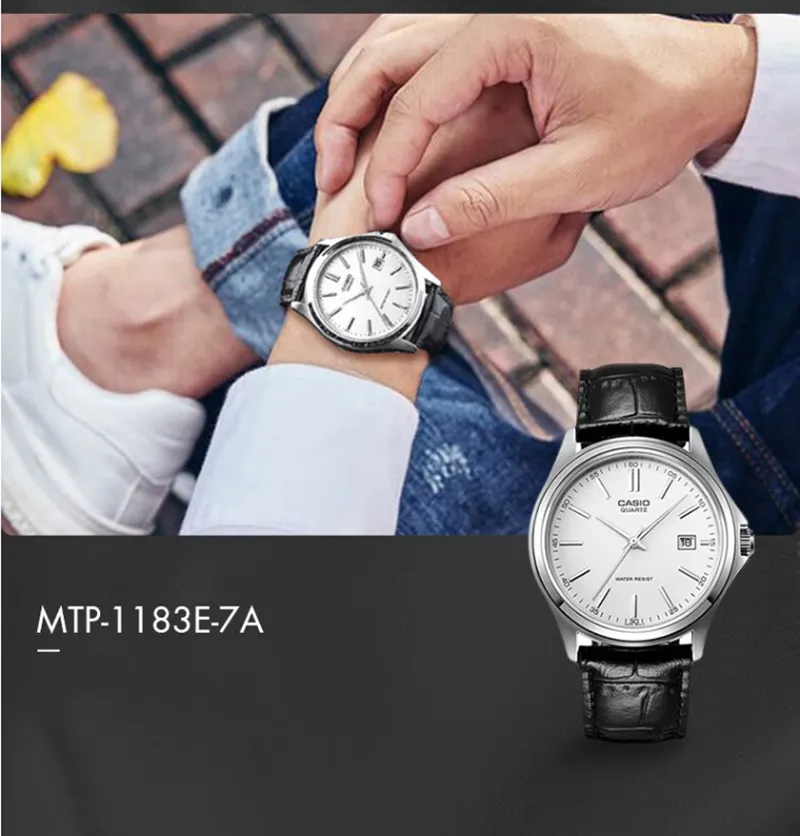 Casio Men's LTP-1183E-7ADF Analog Dress Watch - Silver-Tone, Leather Strap