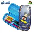 Qitong Micky Mouse blue 3D Pencil Case pencil Box with Compartments - Kids Large Capacity School Supply Organizer Students Stationery Box - Girls Boys Pen Pouch.
