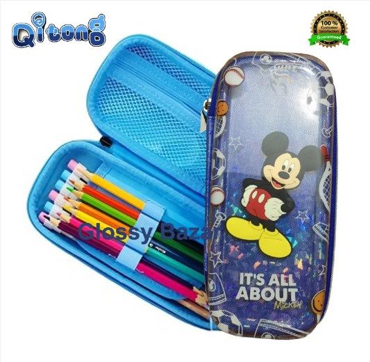 Qitong Micky Mouse blue 3D Pencil Case pencil Box with Compartments - Kids Large Capacity School Supply Organizer Students Stationery Box - Girls Boys Pen Pouch