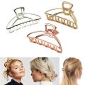 Women Girls Geometric Hair Claw Clamps Metal Hair Crab Moon Shape Hair Claw Clip Solid Color Hairpin Large Size Hair Accessories.