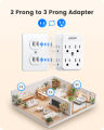 LENCENT 2 Prong Power Strip, 3 to 2 Prong Outlet Adapter, Polarized Plug, 3-Sided 8 Outlets Widely Spaced Extender, Compact Wall Plug Splitter Tap for Non-Grounded Outlets.