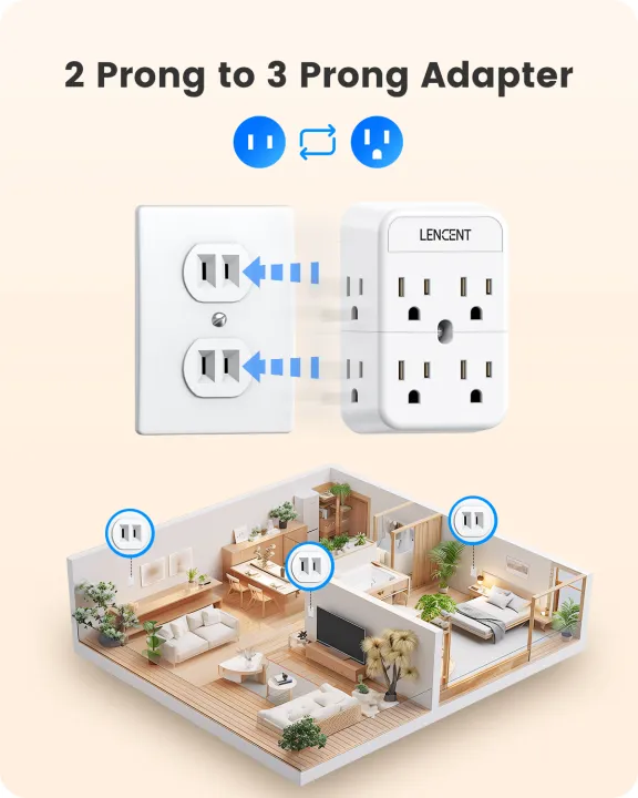 LENCENT%202%20Prong%20Power%20Strip,%203%20to%202%20Prong%20Outlet%20Adapter,%20Polarized%20Plug,%203-Sided%208%20Outlets%20Widely%20Spaced%20Extender,%20Compact%20Wall%20Plug%20Splitter%20Tap%20for%20Non-Grounded%20Outlets%20-%20Image%207