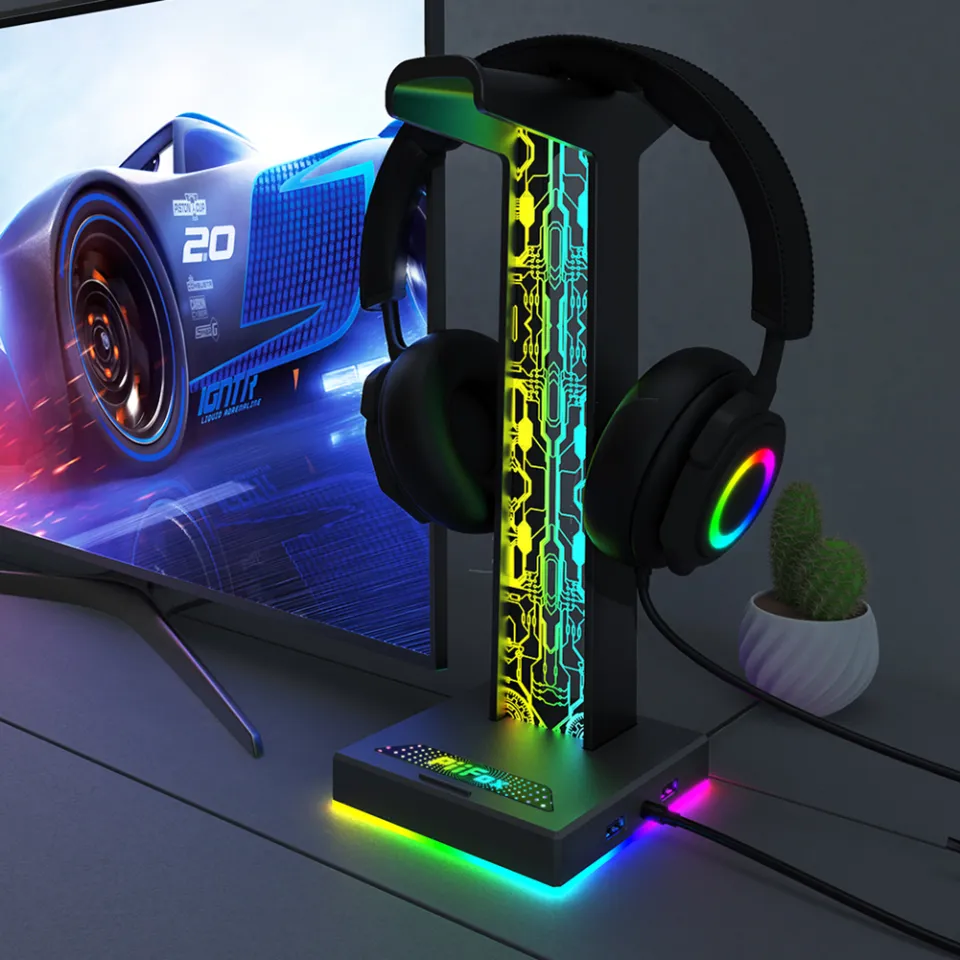 RGB Gaming Headphone Stand Dual USB Port Audio Port 10
