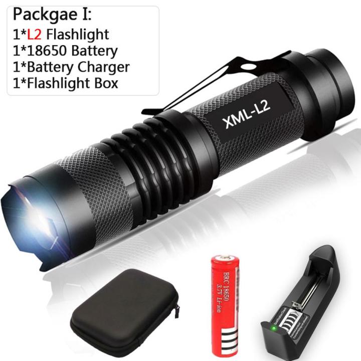 8000LM Mini Led Super Bright torch Q5/T6/L2 linterna led lanterna Zoomable fishing Camping Bicycle Light 14500/18650-black - I - black