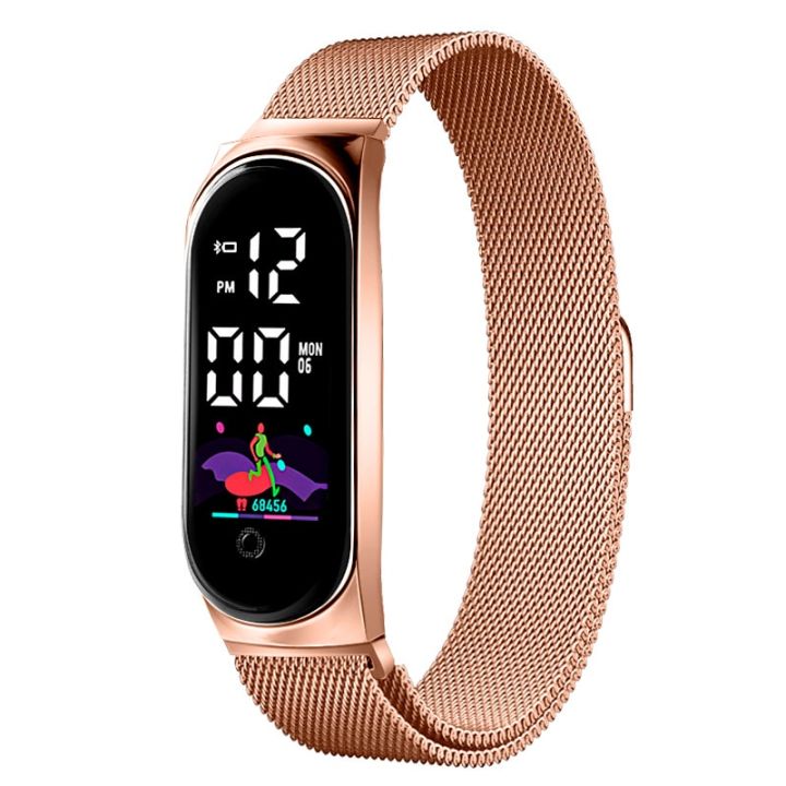Luxury Digital Watch Women Rose Gold Electronic LED Wristwatch Metal Strap Fashion Luminous Ladies Watch Bracelet montre femmes