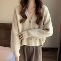 Avocado Green Knitted Cardigan for Women Loose and Lazy Style V Collar Long Sleeve Sweater Coat Japanese College Shawl Outer Match.