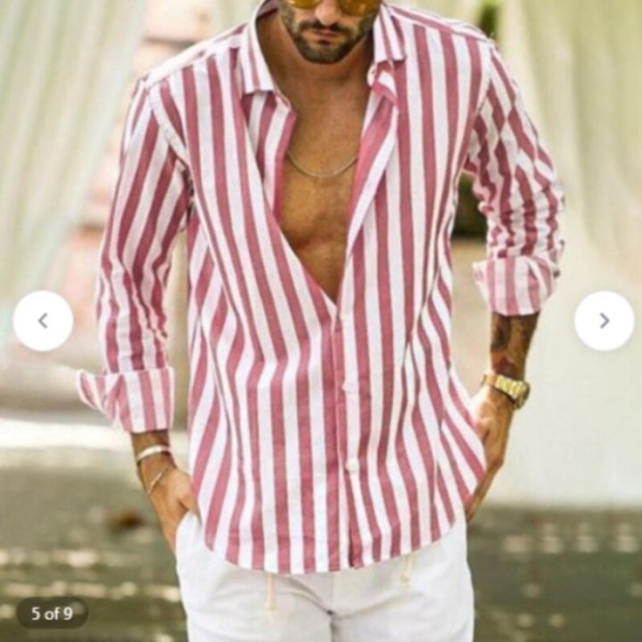 Men's Casual Blouse Shirt Stripe Printing Loose Tops Long Sleeve Tee Shirt Spring Autumn Casual Handsome Men's Shirts 2023 New