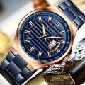 CURREN 8375 Calendar Business Waterproof Stainless Steel Band Luxury Quartz Watches for Men - Blue , Rose Gold.