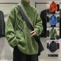 Green Sweaters Men Winter Pullover Turtleneck Sweaters Streetwear Fisherman Sweater Cable Knit Jumper Oversized Sweaters Trends.