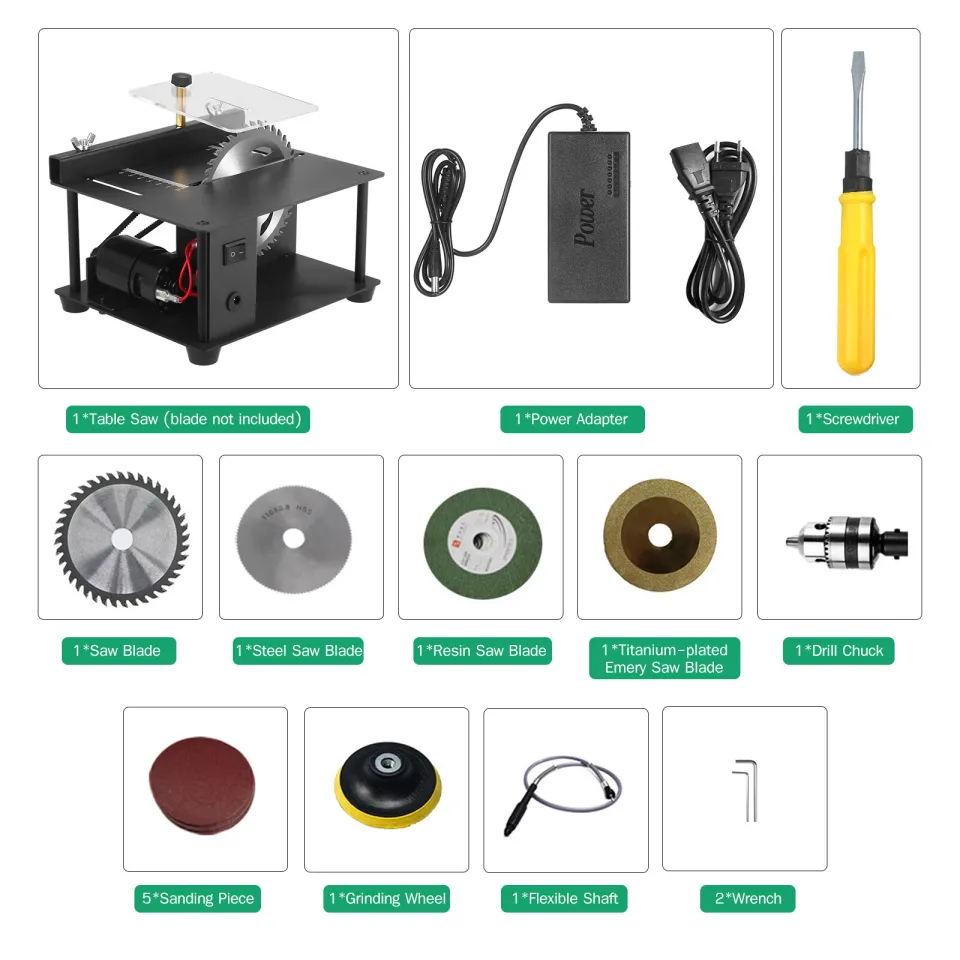 100W Multi-Functional Table Saw Mini Desktop Electric Saw Cutter Speed Angle Adjustable 16mm Cutting Depth Blade Flexible Shaft More Accessories Wood Pla