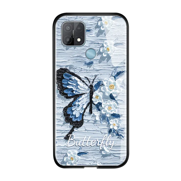 TA%20for%20OPPO%20A15%20A15S%20A35%20Back%20Cover%20Luxury%20Oil%20Painting%20Butterfly%20Tempered%20Glass%20Phone%20Case%20for%20Gril%20-%20Image%202
