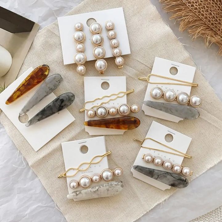 【beauty code store】1 Set Korea Japan Metal Gold Pearl Acetate Hair for Women Girl Wedding Party Hair Accessories Jewelry