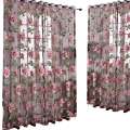 Glass Door Curtain Bedroom Peony Voile Curtain Tulle with Lace,Purple.
