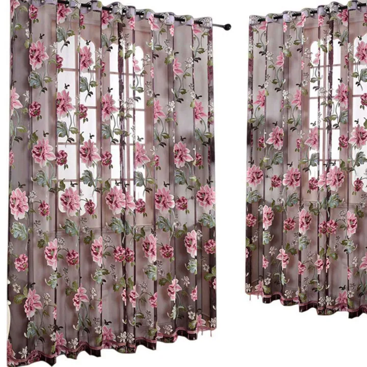 Glass%20Door%20Curtain%20Bedroom%20Peony%20Voile%20Curtain%20Tulle%20with%20Lace,Purple%20-%20Image%202