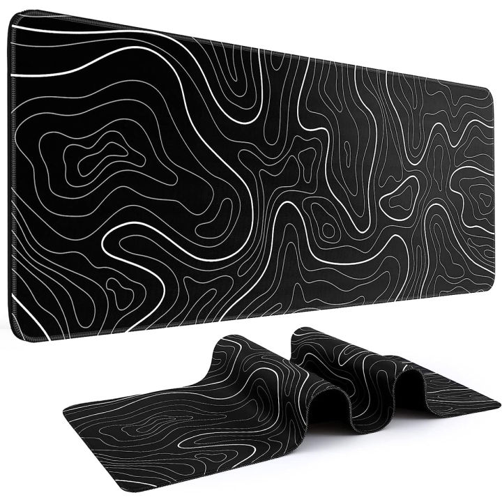 1Pcs%20Gaming%20Mouse%20Pad%20Large%20Keyboard%20Pad%2031.5%20x%2011.8in%20Topographic%20Mouse%20Pad%20Black%20and%20White%20Mouse%20Pad%20for%20Keyboard%20with%20Anti-Sl%20-%20Image%202